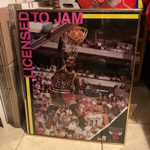 Vintage 1990 Chicago Bulls Michael Jordan “License to Jam” NBA Poster Frame